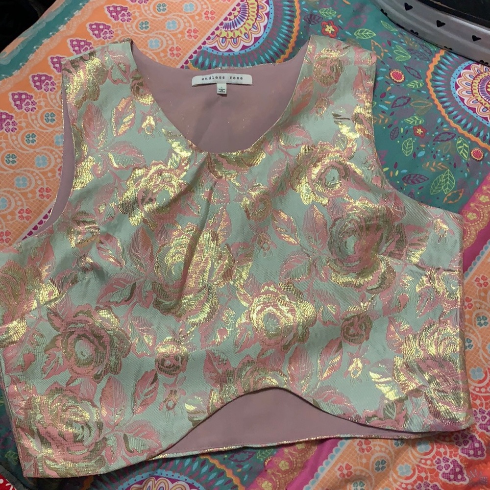 Endless Rose Vintage Crop Rose Print Top Size Large